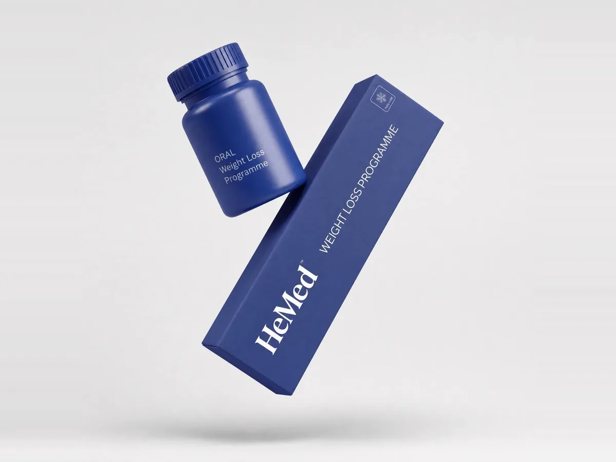 The HeMed weight loss programme box and the oral programme bottle